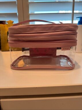 Brand New-Away Rose Pink Clear Travel Cosmetic Pouch with Dual Zip Compartments